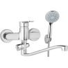 Nástenná umývadlová a sprchová batéria MIRAM, rozteč 150 mm, otočný prepínač, s príslušenstvom, S ramienko 300 mm