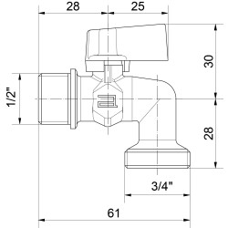 Rohový ventil - PRÁČKOVÝ, 1/2" - 3/4", bez filtra